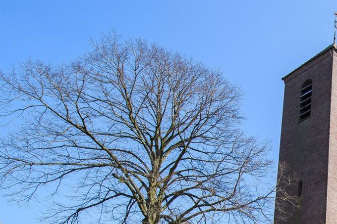 De Bernarduskerk in Ulicoten, met zijn markante torens. © Pix4Profs/René Schotanus